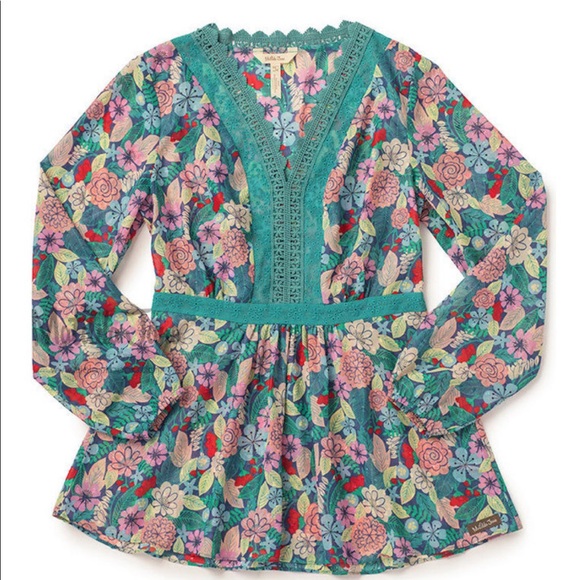 Matilda Jane Teal color floral Woman’s top - Picture 3 of 10
